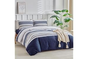 Tokokimo Funda Nórdica Cama 135/150, Funda Nórdica 240x220 con Bohemio Patrón Microfibra 3 Piezas Compuesto por 1 Funda Nordica 240x220 + 2 Fundas de Almohada 50x75, Azul/Blanco