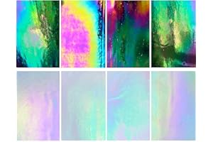 LITMIND 8 Stück Buntglasscheiben Variety Pack, 10,2 x 15,2 cm schillernde Glasscheiben für Anfänger, Mosaikfliesen zum Basteln, Kunstglas-Set (blickdicht/schillerndes Schwarz & Weiß)