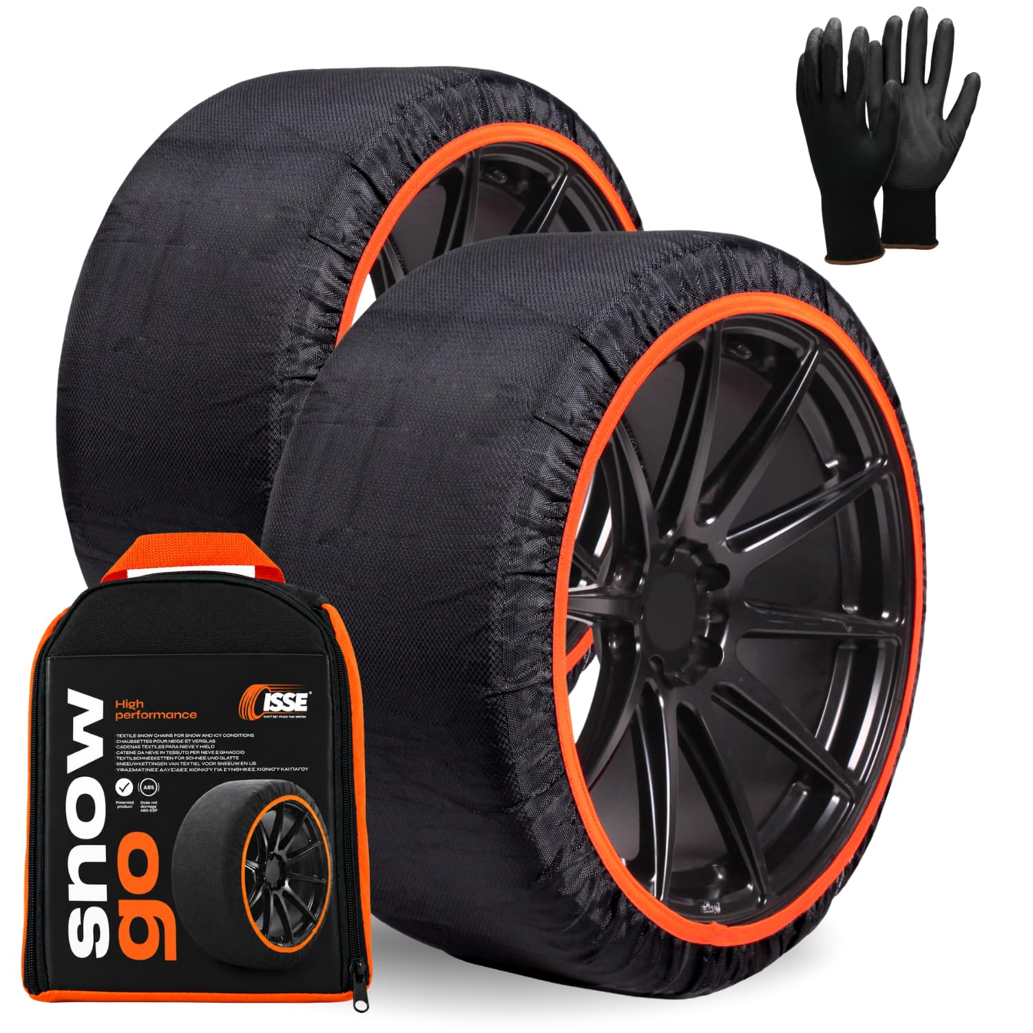 SNOWGO Calze da Neve Omologate Italia EN 16662 - 1 - Due Catene da Neve in Tessuto Taglia XL - R14 - R20 (Controlla le dimensioni del tuo pneumatico all'interno)