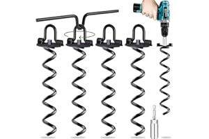 KAMFWERT Ground Anchor, Metal Trampoline Anchor Use with Drill, Heavy Duty Earth Anchors for Camping Tents, Sheds, Trampoline, Swings, Pack of 4