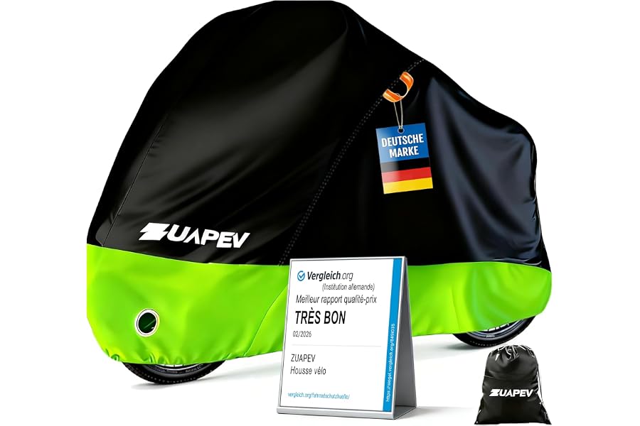 ZUAPEV Housse Velo Exterieur Protection, Bache Velo Exterieur Impermeable 210D Bâche Vélo Etanche, Protege Pluie Couverture 1 Vélo de Course/Route/ VTT/Electrique/Ville/Enfant,195x70x110cm