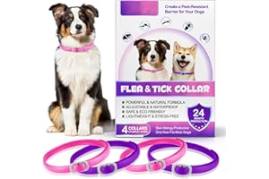 HEXIN Zeckenhalsband für Hunde 4 Stück, Zecken-Flohschutz Halsband für Hunde, Verstellbar Flohhalsband für Hunde 60 cm, 24 Monate wirksamer Schutz gegen Zecken Und Flöhen | Wasserfest