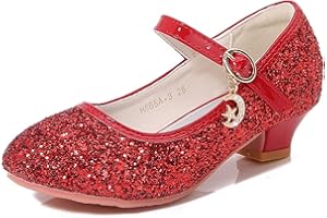 Hixingo Zapatos de Princesa con Purpurina para Niñas, Lentejuelas Zapatos de Vestir Mary Jane Tacón Bajo Sandalias Elegantes para Fiesta Cosplay Bodas Cumpleaños Regalo, 25-34