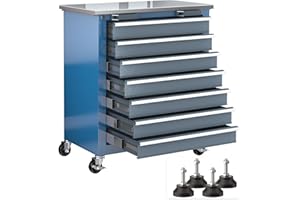 LARBANKE 7-Drawer Tool Box with 360° Wheels and Padded Feet, Workshop Trolley and Tool Cabinet with Secure Locking System, for Home, Garage and Office