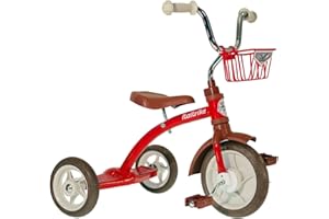 Italtrike - Tricycle Super Lucy - 10 Pouces - avec Grand Cale-Pied Arrière, Panier et Selle réglable - Dès 2 Ans - Look Vintage - Couleur Rouge