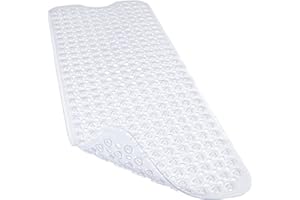 FIOUSY Non-Slip Bathtub Mat, Anti-Bacterial Shower Mat, Extra Long,100 × 40CM/ 40" × 16", Strong Suction Cups, Mildew Resistant Machine Washable (TP-White)