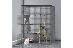 MELEG OTTHON Katzenkäfig, DIY Kleintierkäfig für Kaninchen, Meerschweinchen, Welpen, Haustierprodukte, tragbarer Metalldraht, Yard Zaun (vierlagig) (Schwarz-140x105x105 cm)