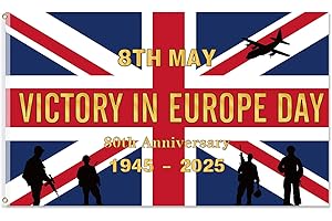 SESAMELESS Victory in Europe 80th Anniversary Flag,1945-2025 Historical Celebration Bunting,80 Year Anniversary Parties Decor (3Ft * 5Ft)