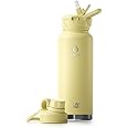 IDEUS Vacuum Insulated Water Bottle, Stainless Steel Double Wall Flask Metal Sports Canteen with Leak-Proof Screw Cap (Light Yellow, 40oz (1140ml))