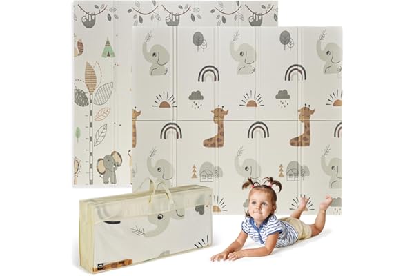 MS BabyWorld - FANCY - Tapis de Jeu pour Bébé 180x200 cm | Double Face, Très Rembourré (1,5 cm d’Épaisseur) | Pliable avec Sac de Transport (Éléphant/Arc-en-ciel)