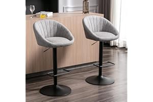 Ya-Home Set di 2 Sgabelli da Bar Sgabelli alti Cucina in Tessuto di Lino Sgabello Bar con Schienale Sedie da Bar Regolabile e Girevole per Cucina Penisola, Grigio