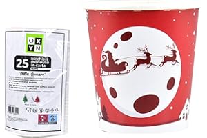 OXYN Vasos desechables de papel de 160 ml, diseño de Papá Noel y bolas de Navidad, color rojo, ecológicos, perfectos para fiestas, bebidas calientes y frías, diferentes cantidades disponibles (25