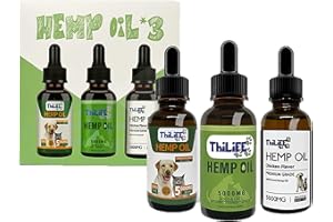 Thilife | Huile de Chanvre Chien et Chat 5000 MG | Pack x3 | Saveurs Bœuf,Naturel et Poulet |Omega 3 6 9| Vitamines A/B/D/E pour Animaux domestiques | Complément Alimentaire Antistress