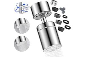 THALIRE Embout de Robinet Pivotant 360° à Double Fonction – Aérateur d'Eau Universel avec Prolongateur pour Cuisine et Salle de Bain, Mousseur Économiseur d'Eau à 2 Jets et Filtration 4 Couches (Argent)