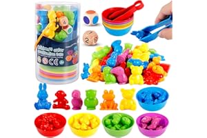 ZLPBAO Jeux Montessori 2 3 4 5 Ans, Montessori-47 pièces Comptage des Animaux Ferme Jouets éducatifs, Activites manuelles pour Enfants avec gobelets, dés et Pinces