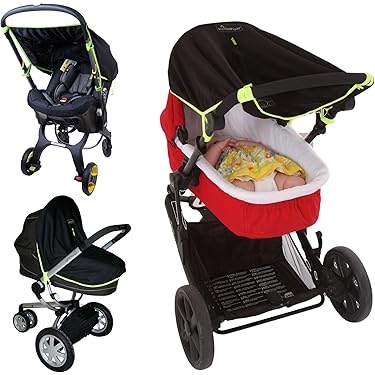 Ademend Zonnescherm Orzbow Universele Zonwering Voor Kinderwagen Met Ritsvenster, Ademend UPF 50 Met Lycra-stof, Verduisteringsrolgordijn, Blokkeert 99% Van De Uv-stralen, Zwart Orzbow Ademend Lycra Stof