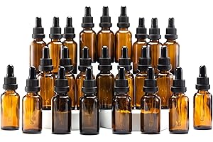 YIZHAO Amber Glass Dropper Bottles 30ml, with Glass Pipette Dropper, for Essential oil, Aromatherapy, Laboratory, Massage, Makeup, Mixing, Travel– 24Pcs