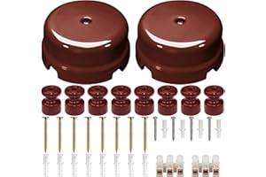 QuirkLz 2 pezzi Scatola di Derivazione in Porcellana, coperchio scatola derivazione porcellana vintage a 4 uscite, con 8 isolatori ceramica, Marrone lucido, Ø 78mm