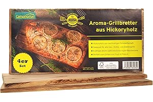 Campingman XXL Räucherbretter Aroma Grillbretter aus Hickoryholz, Grillplatte für Gas-, Kohle- und Elektrogrills, Ideal für Fisch & Fleisch, Würziges Raucharoma, 300 x 145 x 10mm… (4er Pack)