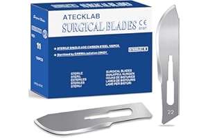 ATECKLAB 100 - Pack Sharp Carbon - Steel Disposable Scalpel Blades - Individually Packed - for Anatomy, Crafts & Dermaplaning (#22)