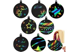 COLOFALLA 24 Stücke Weihnachten Kratzbilder Regenbogen für Kinder Kratzpapier Weihnachten Basteln mit Stäbchen und Band Weihnachten DIY Weihnachten Hängendeko