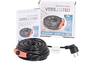 8m Frostschutz Heizkabel mit Knopf-Thermostat VOSS.eisfrei, 230V, Heizleitung Zum Schutz von Wasserleitungen und Weidetränken