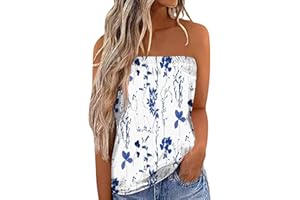 THESOSY Summer Tops for Women UK Sale Promotion,Women Strapless Vest Tops Summer Sleeveless Tube Bandeau Tops Casual Loose Fit Blouse Tunic T Shirts Trendy Printed T Shirt Tees Tank Tops Clearance UK Size 16