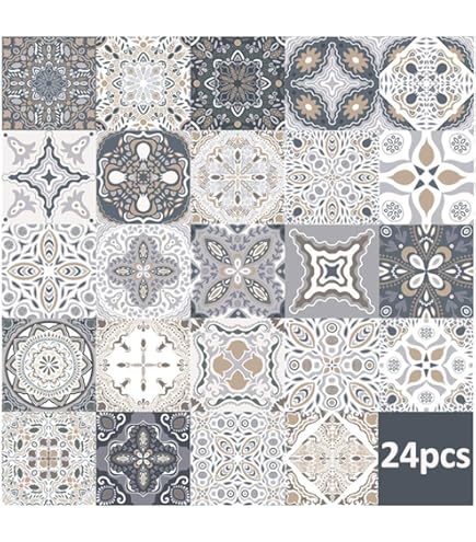 RE-COVERTILES - 12 Pcs Carrelage Autocollant 20x20 Cm PS00009 Mosaïque De Azulejos Autocollant Mural Décorative à Carreaux De Ciment Pour Salle De Bains Et Cuisine Stickers Peel And Stick