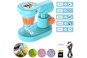 APEXEL 800X Handheld Microscope for Kids, 2" IPS Eye Protection LCD Screen HD Digital Microscope, Adult Detachable Portable Microscope with 32GB SD Card and Sample Specimen