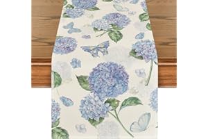 Artoid Mode Blumen Hortensie Schmetterling Sommer Tischläufer, Saisonnal Küche Tisch Dekoration Drinnen Urlaub Party Dekor 40x140 cm
