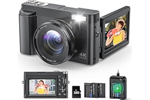 ZOSTUIC Macchina Fotografica Digitale 4K 48MP 16X con Schermo Ribaltabile, Fotocamera Digitale Compatta con Autofocus, Flash, Stabilizzazione, 2 Batterie, 1 SD 32GB,Ideale per Viaggi, Vlog, YouTube