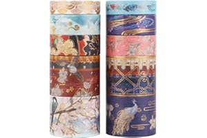 LGEGE Washi Tape Set, 30/15/10 mm di larghezza,10 rotoli di nastro adesivo giapponese (2 m) con 10 adesivi dorati (100 mm x 100 mm) Dunhuang tema cervo elemento,decorazione per scrapbooking,proiettile