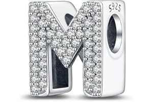 LaMenars A-Z Letter Charms925 Sterling Silver Beads for Pandora Bracelets with 5A Cubic Zirconia, Birthday Jewelry Gifts Women Girls