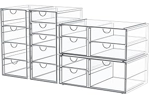 CAKTRAIE Makeup Organizer With 16 Drawers, 4 Pcs Desktop Office Supplies, Desk Organizers, Clear Desk Accessories, Dustproof Drawer Storage for Make Up, Jewelry, Pen, Stationary