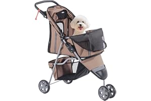 PawHut Cochecito Plegable Mascotas 75x45x97cm Perros Gatos Carrito Ruedas giran 360º Cafe