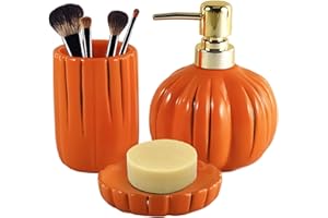 YABCY Kürbis Badezimmer Set, 3PC Keramik Badezimmer Zubehör - Zahnbürstenhalter, Seifenspender, Seifenschale, lustige Badezimmer Deko, Badezimmer Organizer