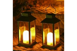 TOMSHINE Solar Garden Lanterns Outdoor Hanging Waterproof Lights for Candles 2 Pack (Black)