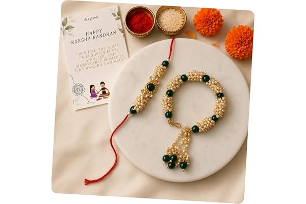 I Jewels Designer Bhaiya Bhabhi Hanging Lumba Rakhi Combo Set With Roli Chawal for Rakshabhandan Special (R011)