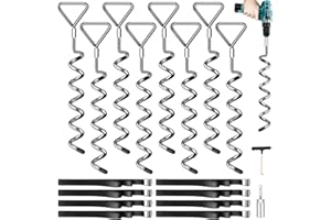 Payivsve Ground Anchor Trampoline Set of 8 – with 8 Straps (2.5 m Length) – Heavy Duty Ground Anchors Resist High Wind, Ideal for Outdoor Trampoline