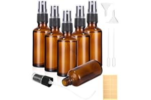HUIFOO 6 botellas pulverizadoras de cristal marrón, 50 ml, pequeña con herramienta de llenado y pegatinas, botella de spray de cristal marrón, con niebla fina, atomizador pequeño para aceites esenciales,
