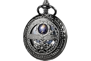 TREEWETO Mechanische Herren Taschenuhr, Sonne und Mond, Skelett, römischen Ziffern, Taschenuhren mit Kette für Herren