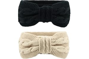 Supamz Stirnband Damen Winter, Damen Stirnband Gestricktes Haarband Ohrenwärmer Verdicken Fleece Haarbänder Elastische Headband Stirnbänder Headwrap Kopfband für Damen Frauen Mädchen (Schwarz + Beige)