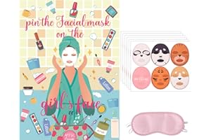 TOYMIS 38pcs Spa Party Games, Pin The Facial Mask on The Girl's Face with 36 Pcs Spa Party Poster Sticker for Kids and Blindfold Spa Birthday Party Supplies Makeup Party Decorations