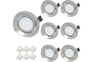 Wondlumi Recessed Ceiling Lights, 5W Ultra Slim Spot Lights for Ceiling, LED Downlights Brushed Chrome Warm White 240V for Kitchen Living Room Bedroom, Pack of 6