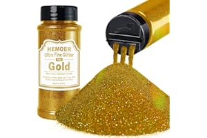 HEMOER Or Paillettes Ultra Fines, 140g en Résine Paillettes Métallique pour époxy, Gobelets, Bougies, Arts de la Peinture, Cheveux, Visage, Corps, Yeux, Nail art, Festival