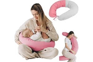 FLORA FURORA Coussin de Grossesse Allaitement XXL Rose Foncé + 2ème Coussin Housse Gris (remplaçable et lavables) | Coussin Allaitement Bébé Confort Ferme | Oreiller de Maternité femme enceinte multifonction