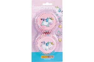 Decocino Moldes para magdalenas de unicornio (paquete de 50) para decoración de magdalenas, decoración de cupcakes, molde de unicornio para cupcakes y fiestas de unicornio para niñas