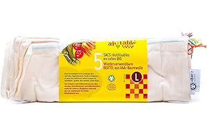 Ecodis - 5 Sacs réutilisables fruits et légumes, en coton bio