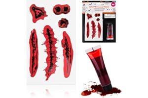 SOMGKINE Sangue finto, Tatuaggi cicatriziale di Halloween, Sangue Finto Halloween, Sangue Finto Make Up, Effetti Speciali Sfx Trucco, Tatuaggi Zombi, Realistico Horror Makeup
