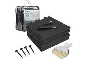FoundGo Awning Carpet with Eyelets, 280g/m² HDPE Camping Carpet，Outdoor Awning Floor with Carrying Bag，Ground Nails and Small Broom